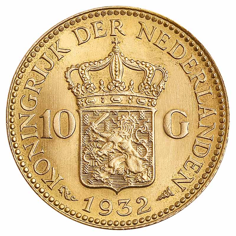 10 Gulden Goldmünze - Königin Wilhelmina - Niederlande - Rückseite