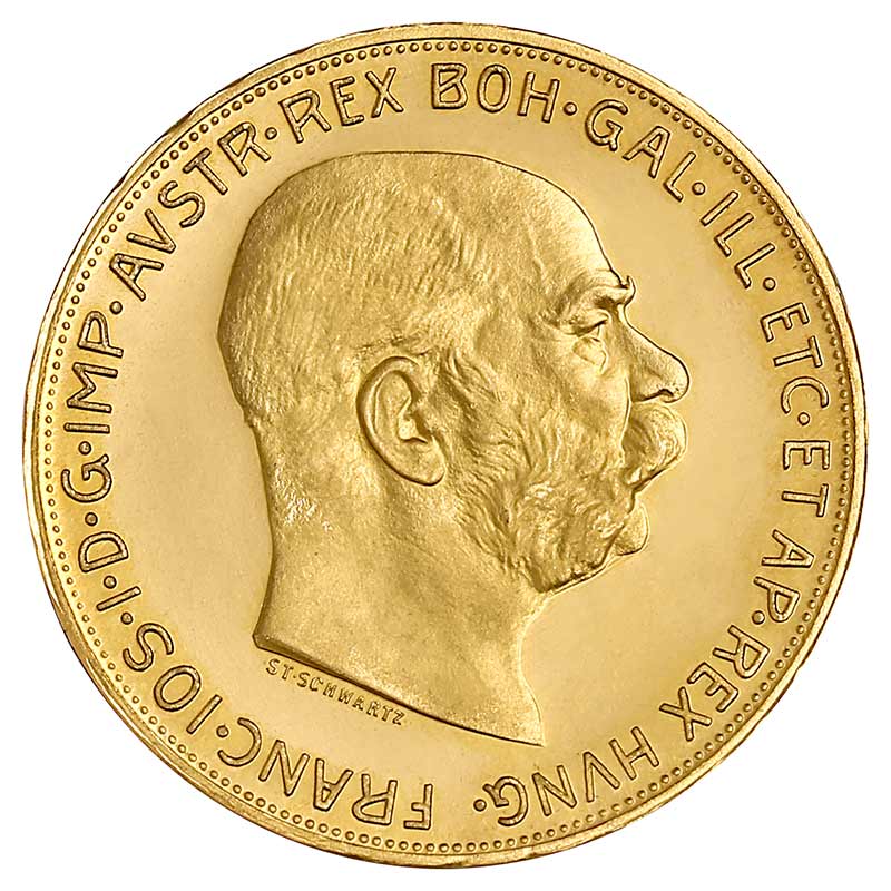 100 Kronen Goldmünze - Franz Joseph I - Austria - Österreich - Vorderseite  | Beispielbild